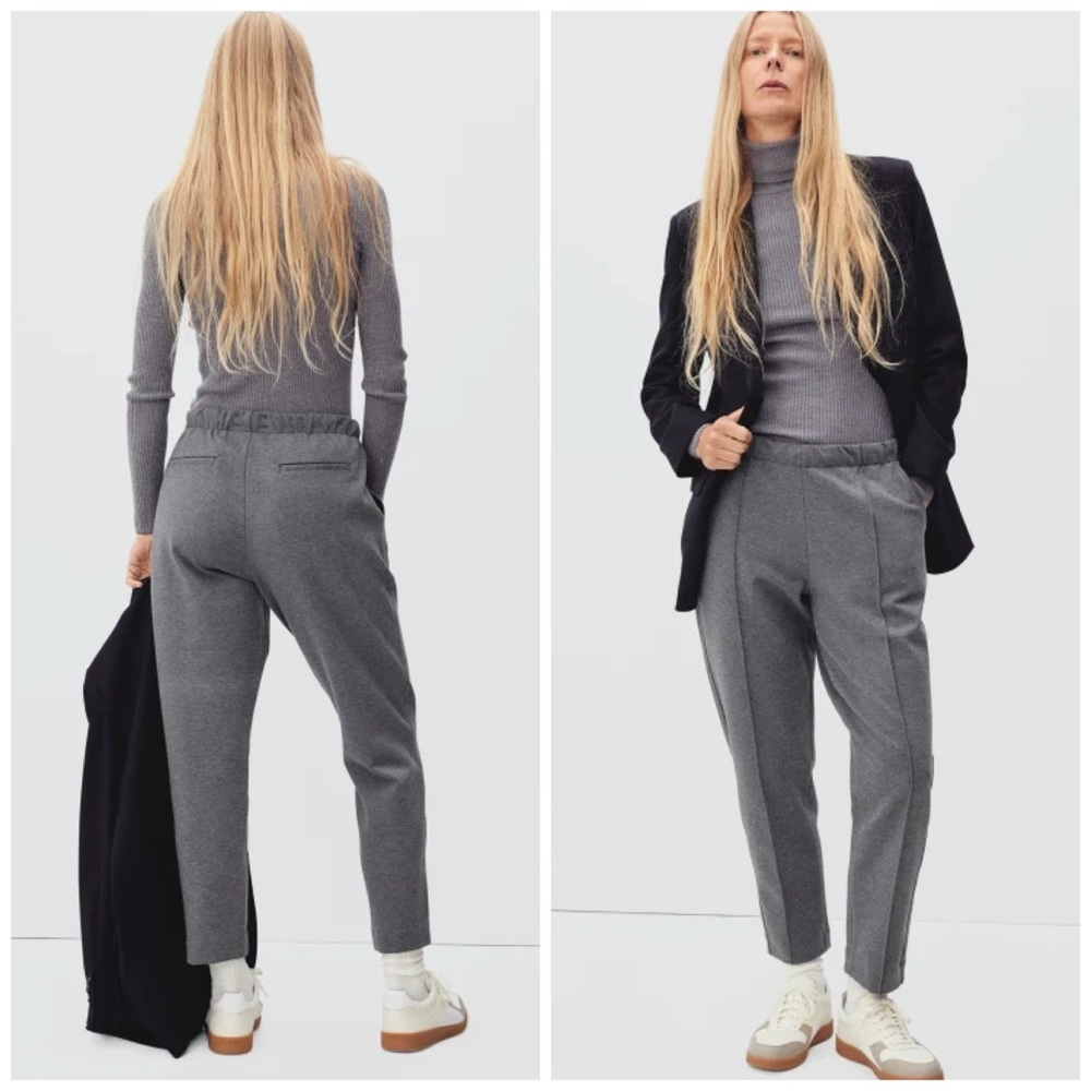 Everlane The Dream Gray Pintuck Pull On Tapered Pants Sz M